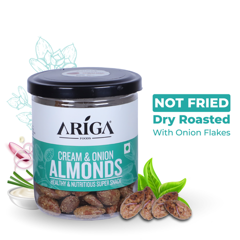 Cream onion roasted almonds 200g premium badam healthy crunchy snack by Ariga Foods