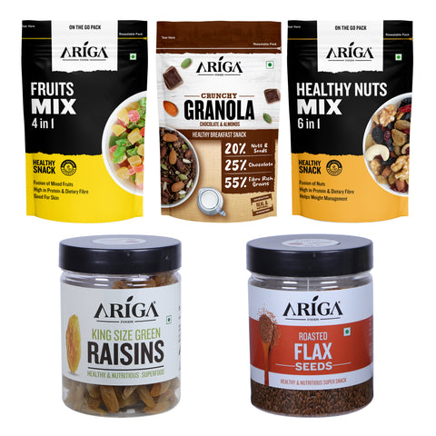 Healthy Fruits Mix Granola Chocolate Nuts with Raisins and Flax Seeds Combo Pack for your hralth