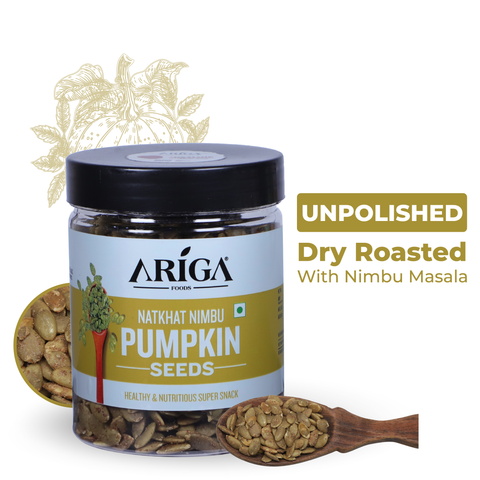 Natkhat Nimbu pumpkin seeds 200g pack by Ariga Foods healthy roasted snack