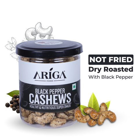 Roasted black pepper cashews 200g jar by Ariga Foods crunchy kaju snack