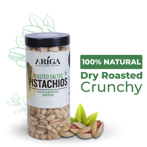 Ariga roasted salted pistachios 500g premium pista dry fruits jar packaging