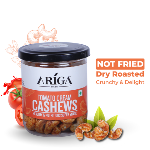 Tomato cream flavored roasted cashews 200g premium kaju snack by Ariga Foods