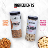 Ariga Foods Natural California Almonds (Badam) and Cashews (Kaju) 1kg (500g x 2) | Dry Fruits Combo Pack | Mixed Nuts Dry Fruits 