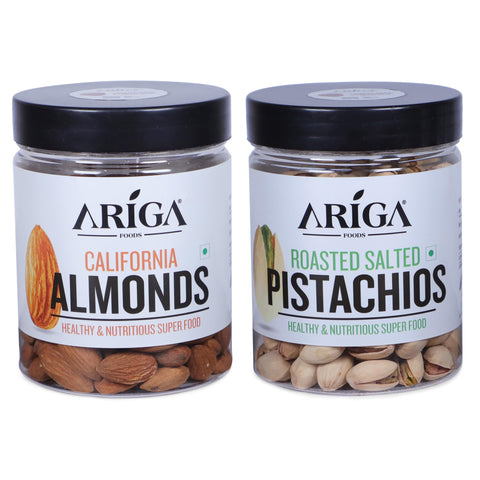 Ariga Foods Natural California Almonds (Badam) and Pistachios (Pista) 400g (200g x 2) 