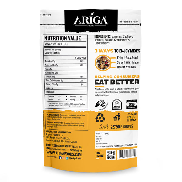 Premium Nuts Mix 200g | 6-in-1 Healthy Trail Mix Jar Ariga Foods