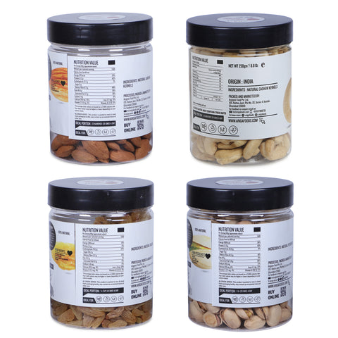 Ariga Foods Dry Fruits Combo | 100% Premium California Almonds, Cashews (W240), Raisins (Long), Pistachios 850g | For Family, Friend, Coporates | Ariga Foods | Mixed Nuts