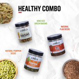 Ariga Foods Roasted Flax Seeds, Raisins & Raw Pumpkin Seeds | Combo Pack Of 3