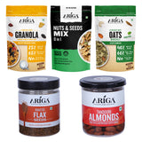 Ariga Foods Granola Corn Flakes, Nuts & Seeds Mix, Oats Pudina, Roasted Flax Seeds & Tandoori Almonds | Combo Pack of 5
