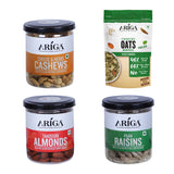 Ariga Foods Cheese & Herbs Cashews, Oats Pudina, Tandoori Almonds & Paan Raisins | Combo Pack of 4