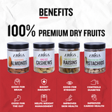 Healthy California almonds, cashews, raisins and pistachios by Ariga Foods combo pack
