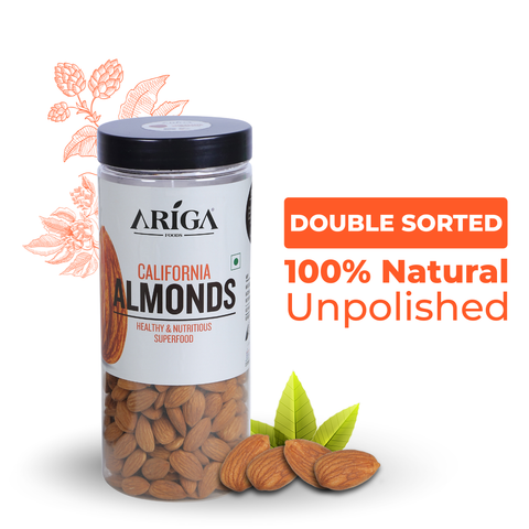 Ariga Foods premium California almonds 500g jar packed natural badam kernels
