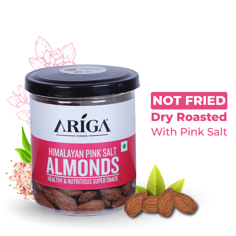 Premium Himalayan pink salt almonds 200g pack by Ariga Foods healthy snack