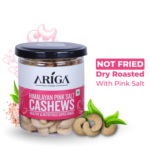 Premium Himalayan pink salt cashews 200g jar by Ariga Foods roasted kaju