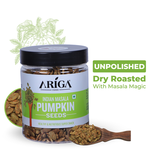 Ariga Foods Indian masala pumpkin seeds 200g dry roasted healthy snack pack