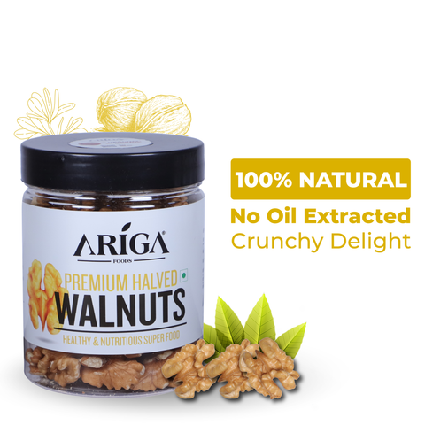 Ariga Foods premium halved walnuts 150g jar healthy omega-3 rich walnut kernels
