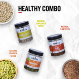 Pumpkin sunflower flax seeds combo showing natural healthy seeds mix