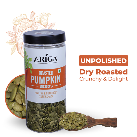 Ariga Foods roasted pumpkin seeds 500g premium healthy snack jar packaging