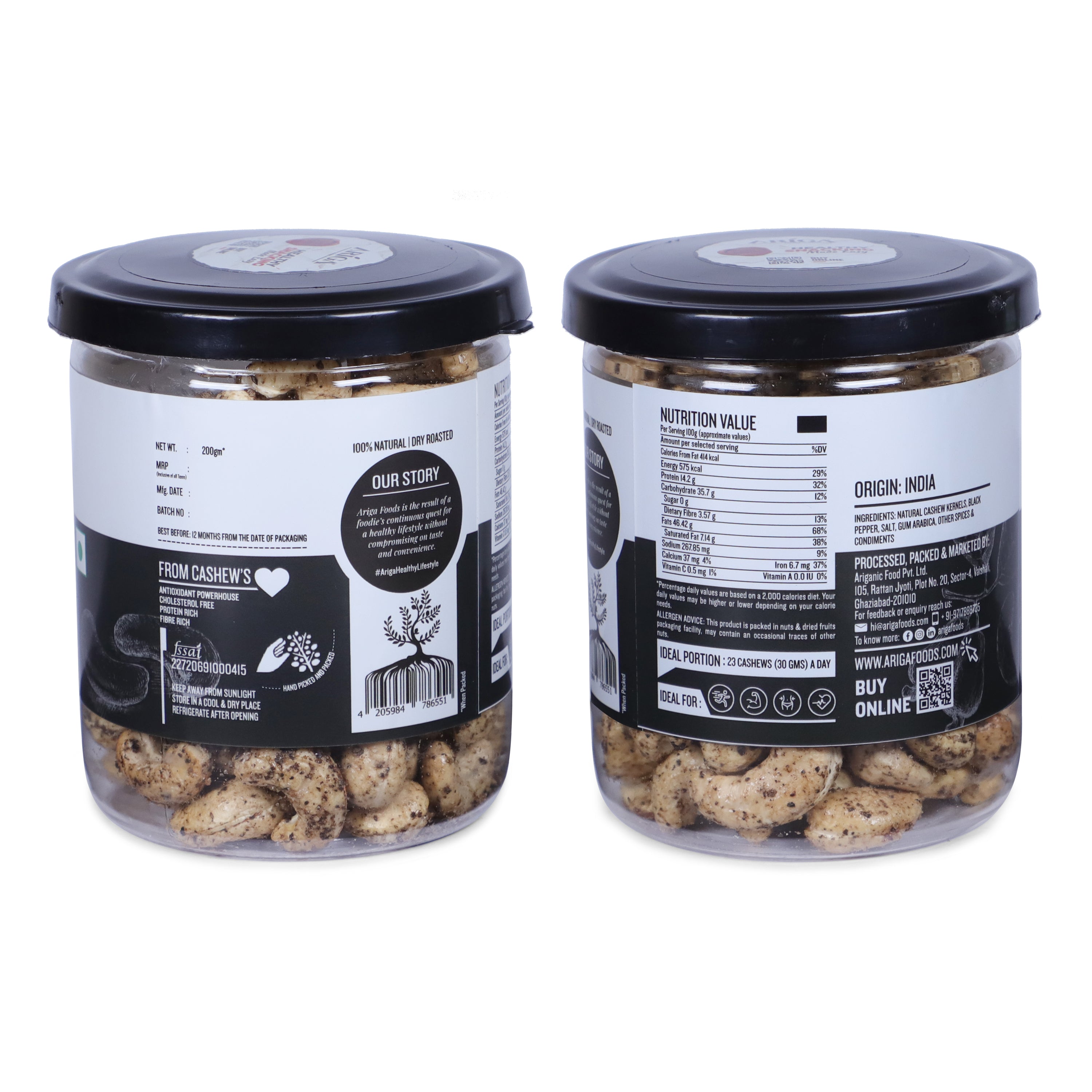 Black Pepper Cashews 200g | Roasted 100% Premium Kaju