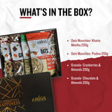 Granola Diwali Gift Box Pack Of 4 | Granola- Cranberry & Almonds, Granola- Chocolate & Almonds, Oats- Katta Meetha and Oats- Pudina | Premium Gift Pack Of 800g 