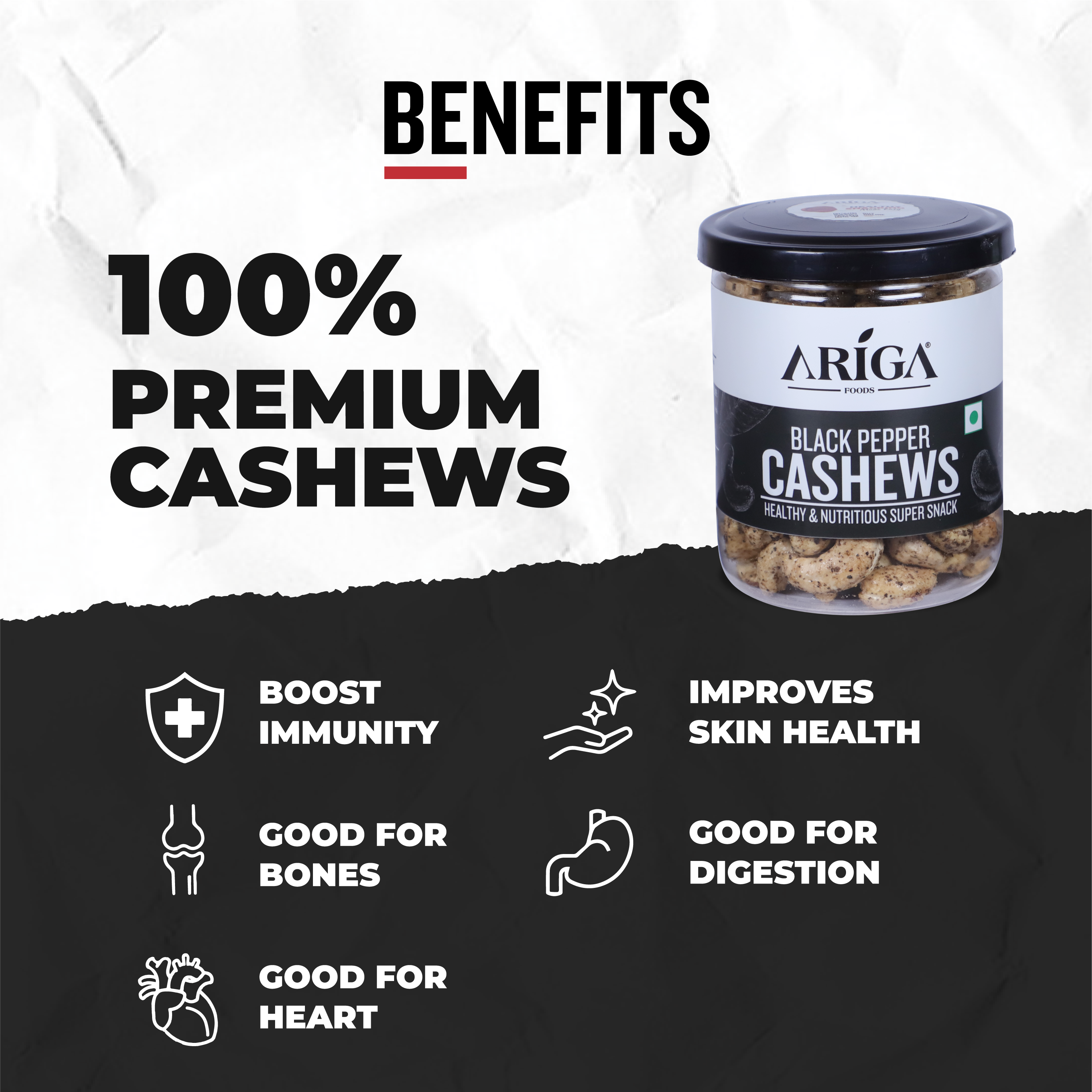 Black Pepper Cashews 200g | Roasted 100% Premium Kaju