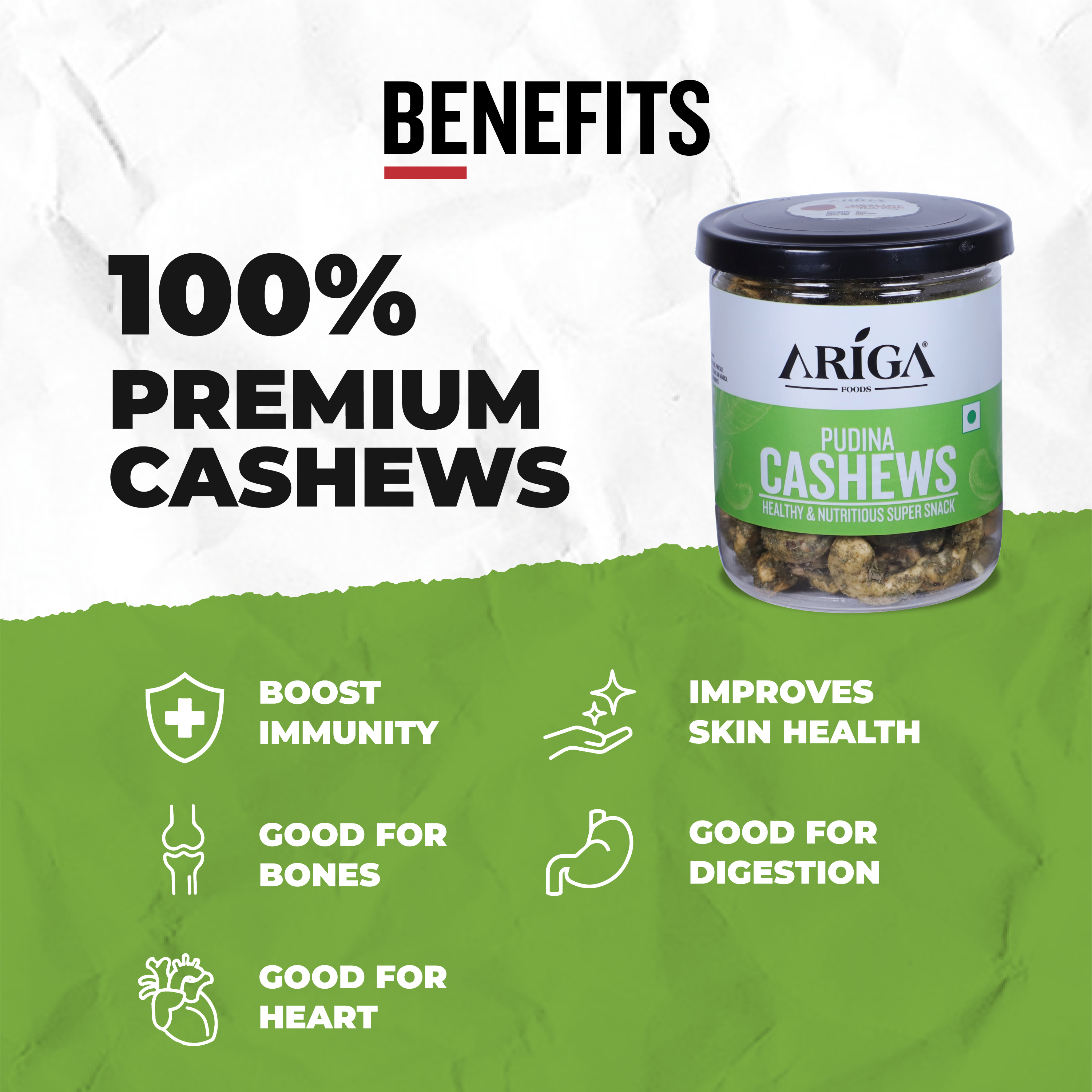 Pudina Cashews 200g | Roasted 100% Premium Kaju