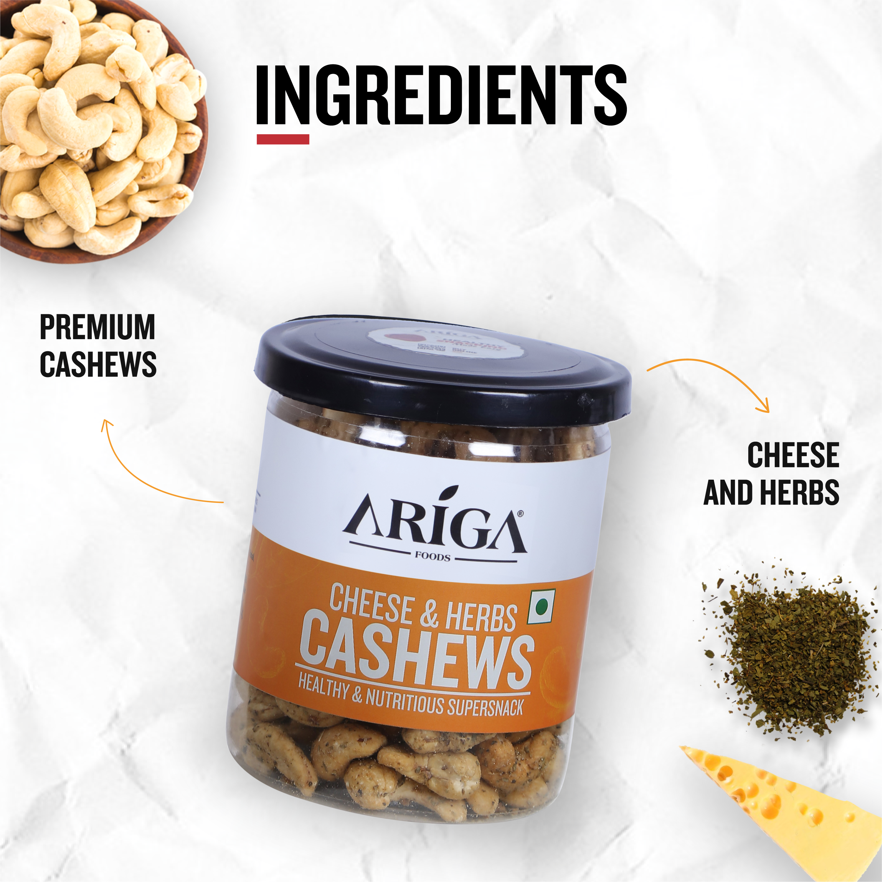 Cheese & Herbs Cashews 200g | Roasted 100% Premium Kaju