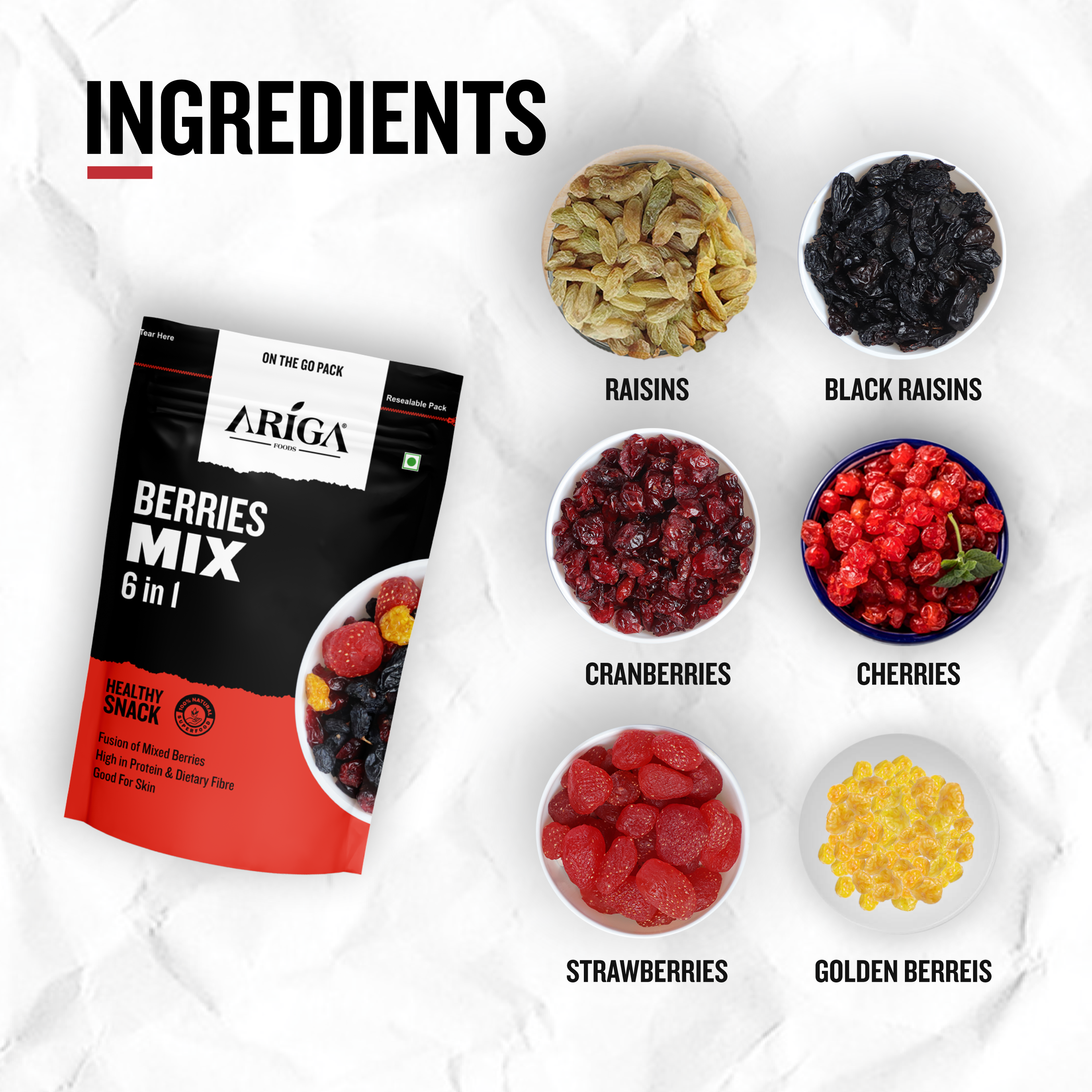 Premium Dried Berries Mix 200g | Trail Mix 6 in 1 | Ariga Foods