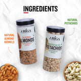 Ariga Foods Natural California Almonds (Badam) and Pistachios (Pista) 1kg (500g x 2) | Dry Fruits Combo Pack | Mixed Nuts