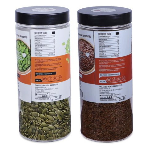 Ariga Foods Roasted Seeds Combo For Eating | 100% Premium Quality Pumpkin Seeds and Flax Seeds 1kg | Mixed Seeds | Diet Snack
