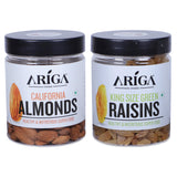 Ariga Foods Natural California Almonds (Badam)- 200g and Raisins (Kishmish)- 250g | Dry Fruits Combo Pack 450g | Mixed Nuts 