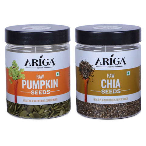 Ariga Foods Raw Seeds Combo For Eating | 100% Premium Quality Pumpkin Seeds and Chia Seeds 450g | Mixed Seeds | Diet Snack