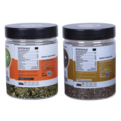 Ariga Foods Roasted Seeds Combo For Eating | 100% Premium Quality Pumpkin Seeds and Chia Seeds 450g | Mixed Seeds | Diet Snack