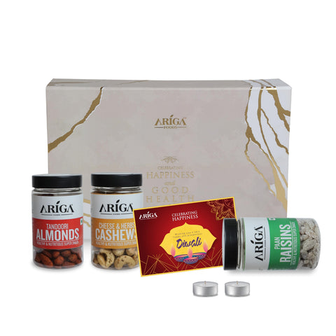 Assorted dry fruits Diwali gift pack with flavored almonds and cashews