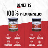 Natural pumpkin seeds and flax seeds ingredients for healthy diet snack