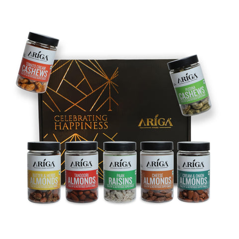 Ariga Foods celebrating happiness gift box premium dry fruits snacks pack