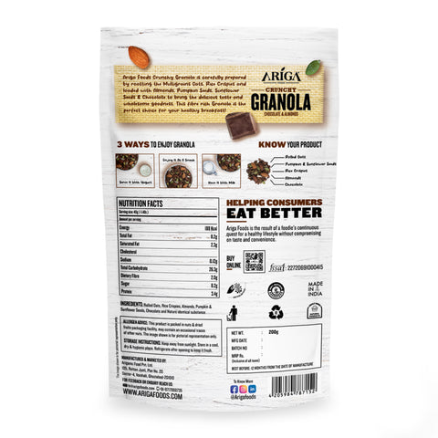 Chocolate coated almonds with crunchy granola texture healthy snack