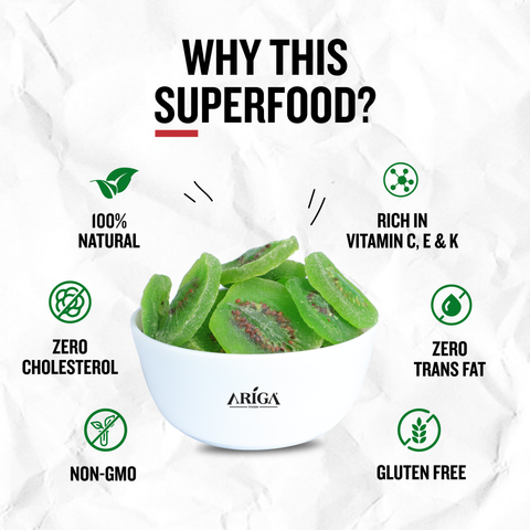 Dried kiwi slices showing natural texture and vibrant color