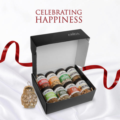 Premium dry fruits gifting box with almonds raisins and healthy seeds mix