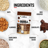 Natural ingredients used in crunchy granola chocolate almonds nutritious snack option