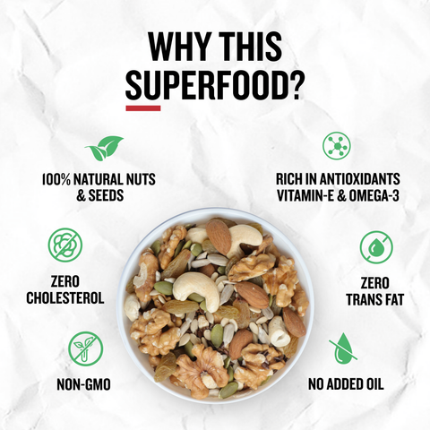 Roasted seeds and nuts mix trail mix healthy snack ingredients