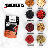 Mixed dry fruits and berries trail mix with almonds pistachios raisins energy snack