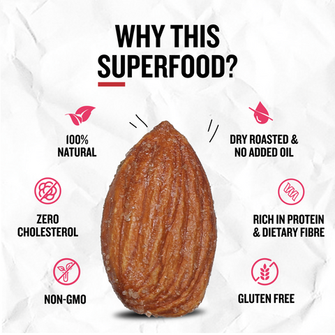 Roasted almonds coated with Himalayan pink salt in 200g Ariga Foods pack