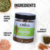 Roasted pumpkin seeds coated with Indian masala seasoning crunchy snack