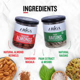 Healthy dry fruits snack tandoori almonds paan raisins served in bowl