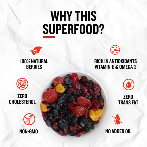 Dried berries mix showing almonds raisins and trail mix texture