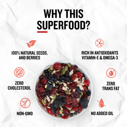 Roasted seeds and berries trail mix rich in nutrients