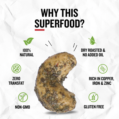 Close-up roasted pudina cashews mint coated crunchy kaju healthy snack