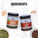 Pumpkin and flax seeds mix served in bowl healthy diet snack