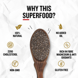 Roasted chia seeds 500g nutrition label showing fiber protein and omega benefits