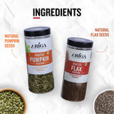 Healthy edible seeds snack bowl with pumpkin and flax seeds mix